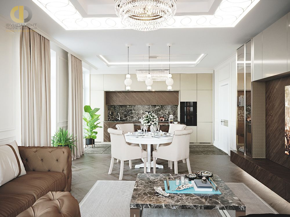 Дизайн интерьера кухни в четырёхкомнатной квартире 124 кв.м в стиле неоклассика с элементами ар-деко12
