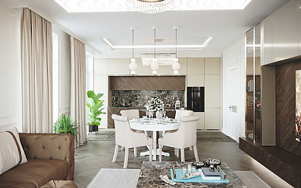 Дизайн интерьера кухни в четырёхкомнатной квартире 124 кв.м в стиле неоклассика с элементами ар-деко12