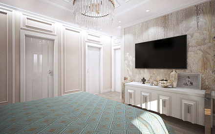 Дизайн интерьера спальни в четырёхкомнатной квартире 121 кв.м в стиле неоклассика с элементами ар-деко11