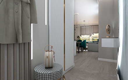 Дизайн интерьера коридора в трёхкомнатной квартире 101 кв. м в современном стиле 2