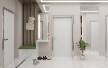 Дизайн интерьера коридора в трёхкомнатной квартире в эко-стиле