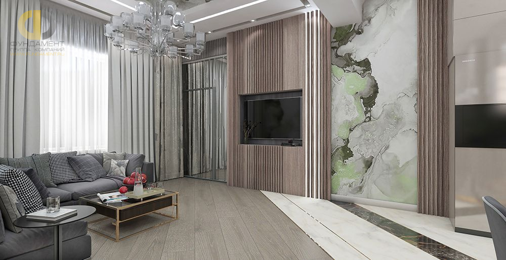 Гостиная в стиле дизайна арт-деко (ар-деко) по адресу Каманина, 4, 2020 года