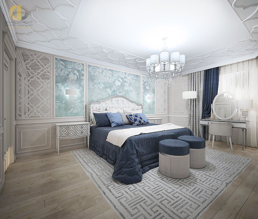 Спальня в стиле дизайна неоклассика по адресу МО, г. Красногорск, Красногорский бульвар д. 36, 2020 года