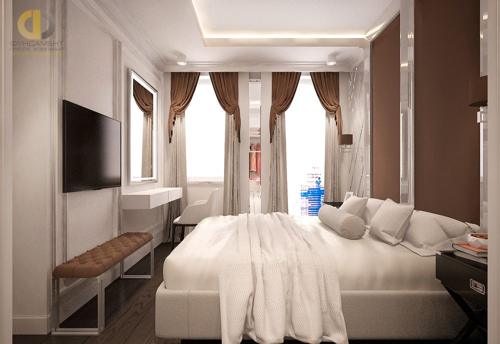 Спальня в стиле дизайна арт-деко (ар-деко) по адресу МО, г. Химки, ул. 9 Мая, д. 21, к. 1, 2018 года