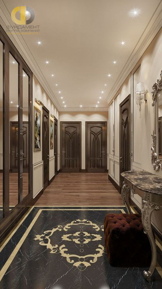 Дизайн интерьера коридора в четырёхкомнатной квартире 163 кв.м в классическом стиле2