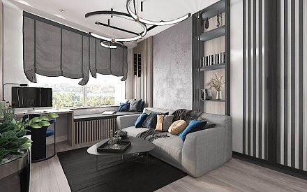 Дизайн интерьера гостиной в трёхкомнатной квартире 101 кв. м в современном стиле 24