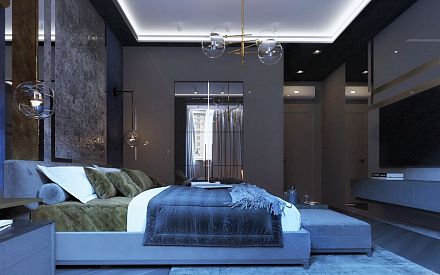 Дизайн интерьера спальни в четырёхкомнатной квартире 131 кв. м в современном стиле 7