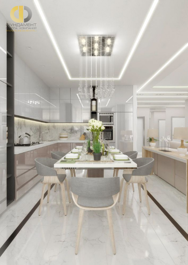 Дизайн интерьера кухни в трёхкомнатной квартире в эко-стиле