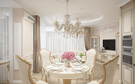 Дизайн интерьера столовой в трёхкомнатной квартире 101 кв. м в стиле классицизм 2