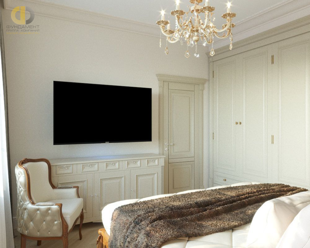 Спальня в стиле дизайна классицизм по адресу МО, д. Григорчиково, ул. Боярская, д. 4, 2020 года