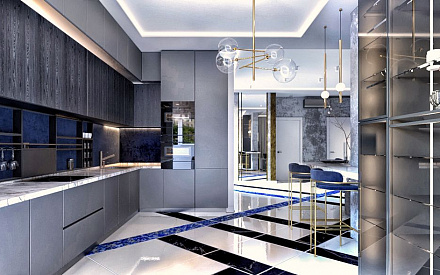 Дизайн интерьера кухни в четырёхкомнатной квартире 131 кв. м в современном стиле 14