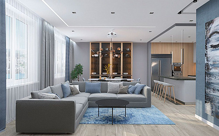 Дизайн интерьера гостиной в трёхкомнатной квартире 123 кв.м в современном стиле11