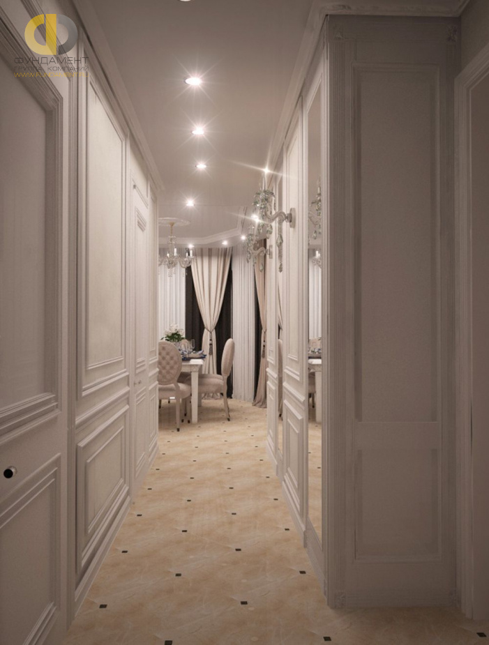 Дизайн интерьера коридора в трёхкомнатной квартире 81 кв.м в стиле современная классика