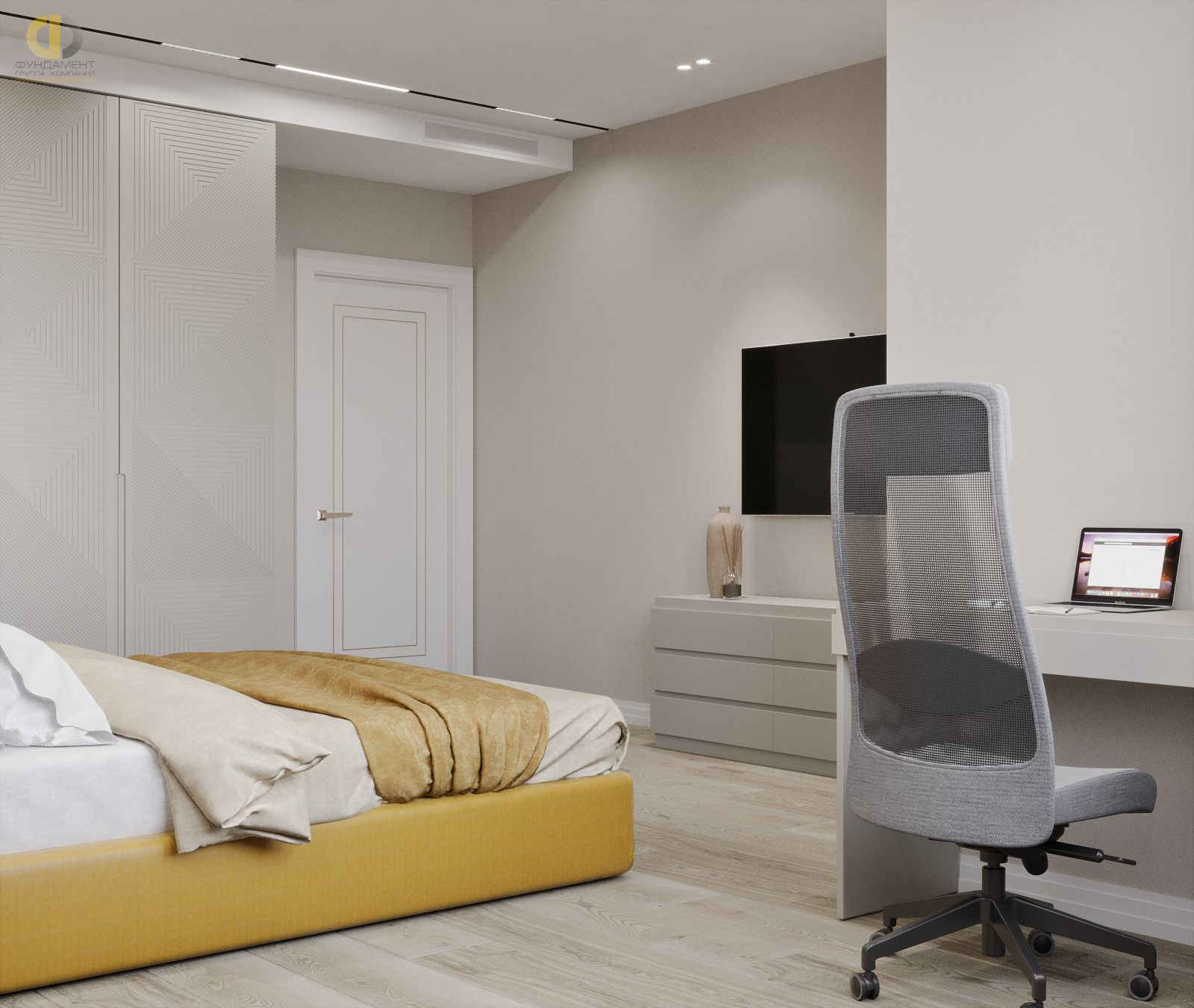 Дизайн спальни в желтом цвете - фото