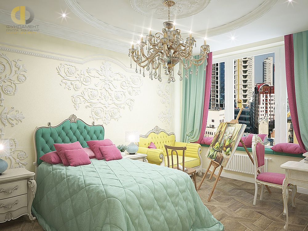 Спальня в стиле дизайна классицизм по адресу г. Москва, Ленинский проспект, д. 103, 2019 года