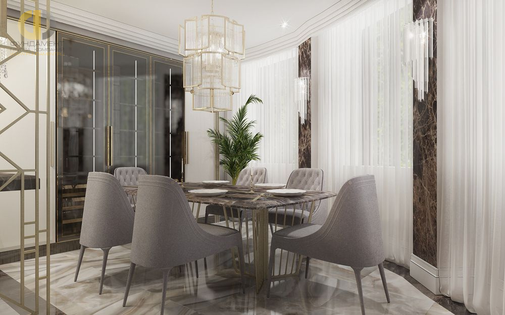 Дизайн интерьера столовой в трёхкомнатной квартире 110 кв.м в стиле ар-деко9