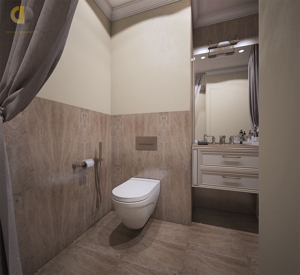 Дизайн интерьера ванной в двухкомнатной квартире 61 кв.м в классическом стиле