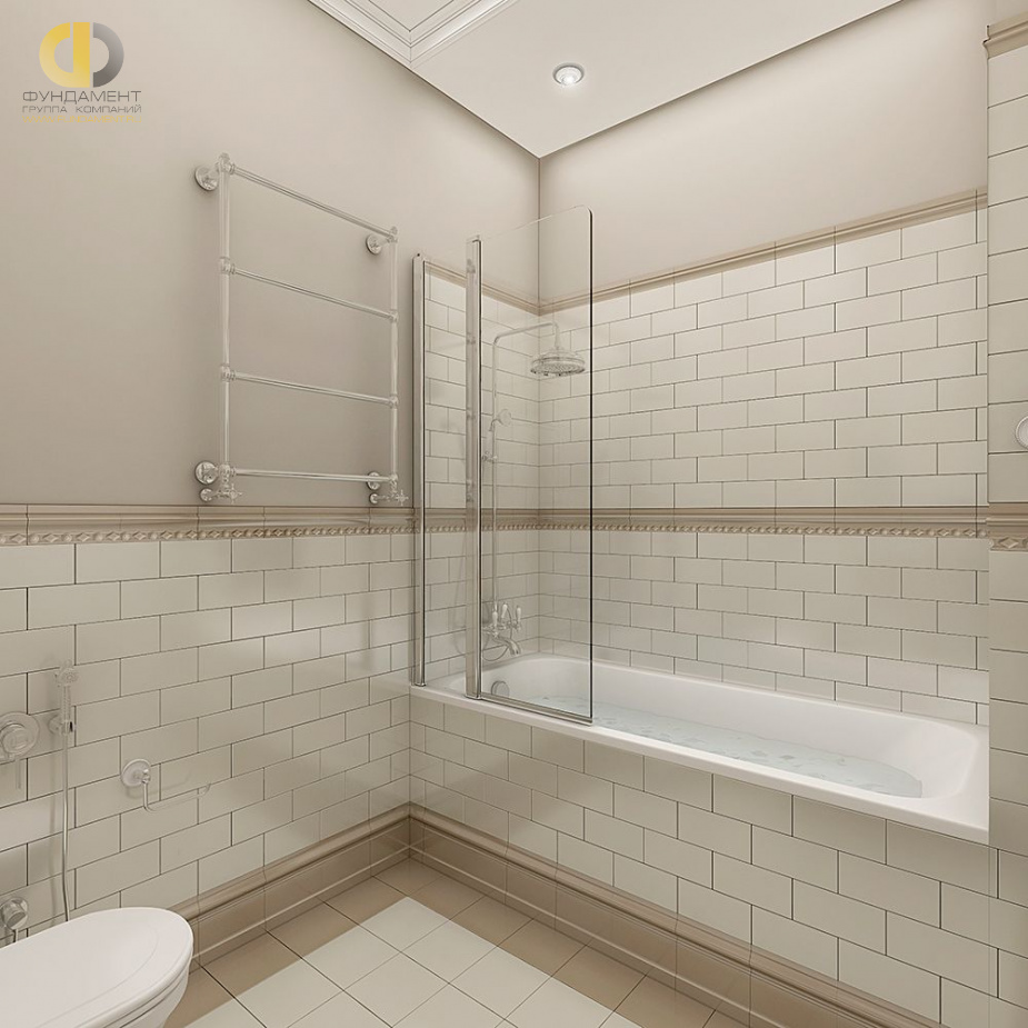 Дизайн интерьера ванной в трехкомнатной квартире 87 кв.м в классическом стиле