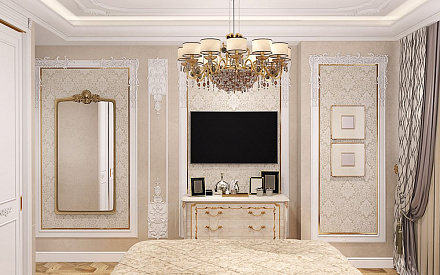 Дизайн интерьера спальни в четырёхкомнатной квартире 144 кв. м в стиле классицизм 18
