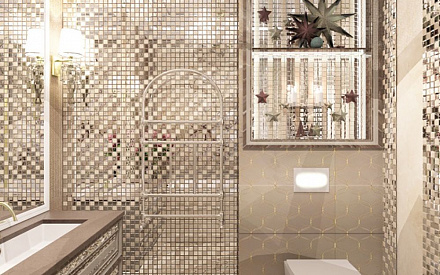 Дизайн интерьера ванной в двухуровневой квартире 118 кв.м в стиле неоклассика с элементами ар-деко 23