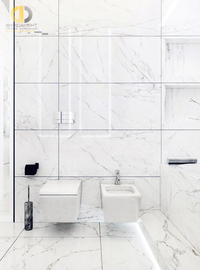 Дизайн интерьера ванной в трёхкомнатной квартире 152 кв. м в современном стиле 1