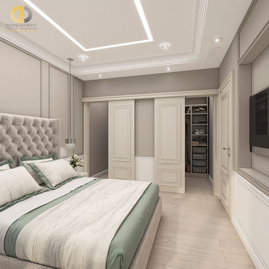 Дизайн интерьера спальни в трёхкомнатной квартире 107 кв.м в стиле неоклассика6