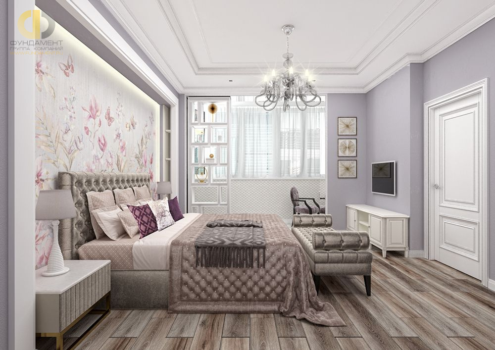 Спальня в стиле дизайна неоклассика по адресу г. Москва, ул. Серпуховский вал, д. 21, 2019 года