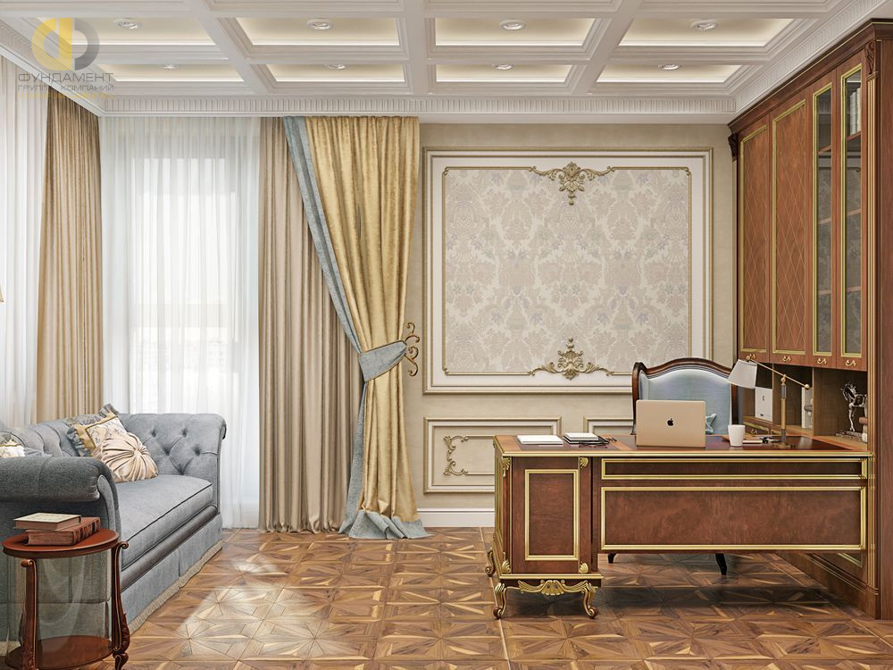 Кабинет в стиле дизайна классицизм по адресу г. Москва, ул. 2-я Черногрязская, д. 6, корп. 3, 2020 года