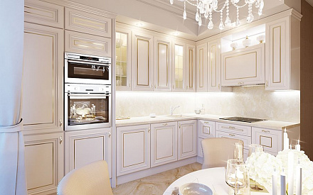 Дизайн интерьера кухни в трёхкомнатной квартире 134 кв.м в стиле современная классика