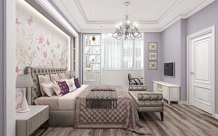 Дизайн интерьера спальни в трёхкомнатной квартире 82 кв.м в стиле неоклассика с элементами прованса11
