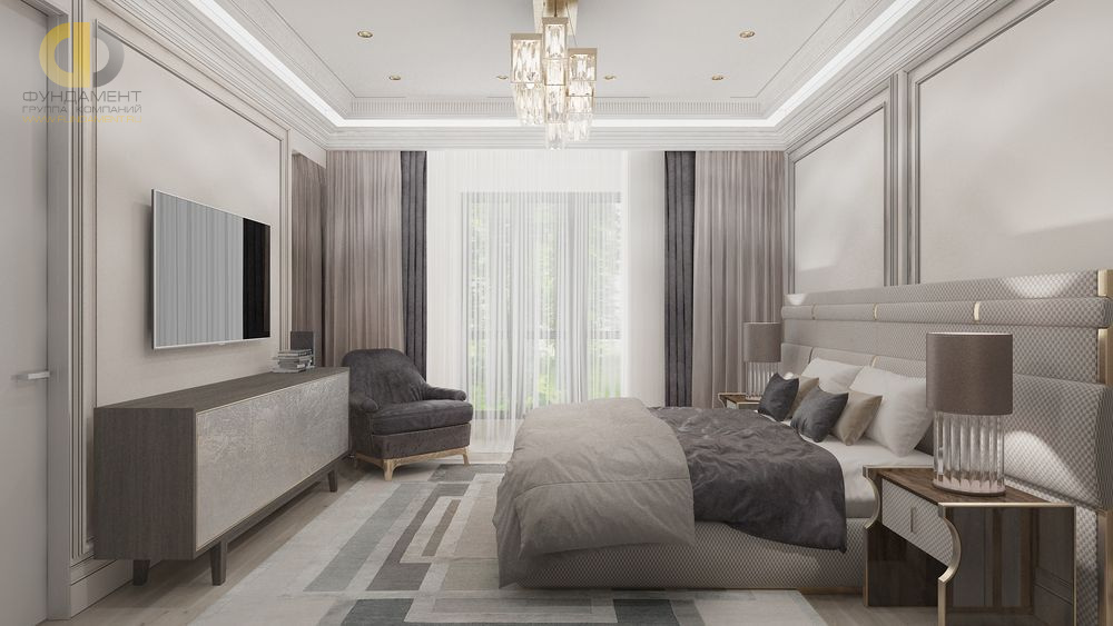 Спальня в стиле дизайна арт-деко (ар-деко) по адресу г. Москва, ул. Сергея Макеева, д. 9, 2019 года