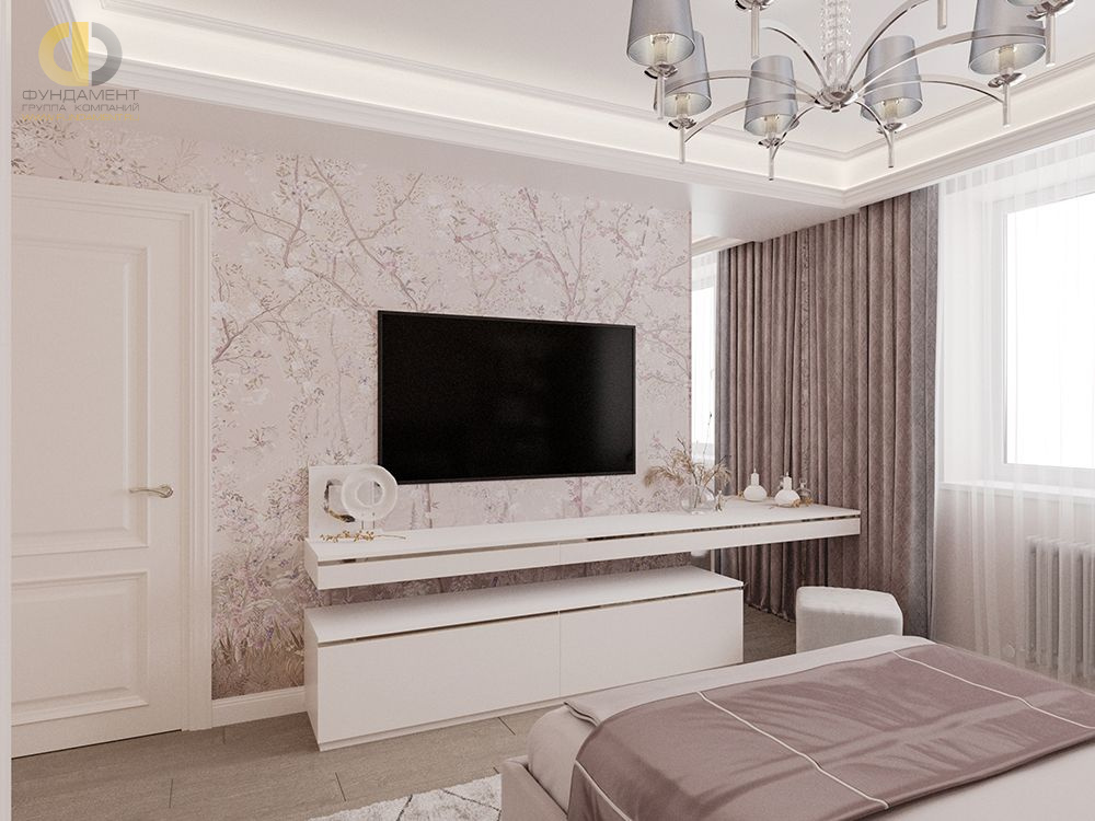 Спальня в стиле дизайна неоклассика по адресу г. Москва, Перервинский бульвар, дом 15к. 1, 2021 года