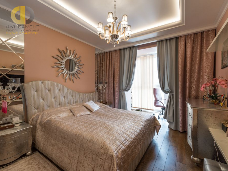 Фото ремонта спальни в трехкомнатной квартире 111 кв. м в стиле эклектика