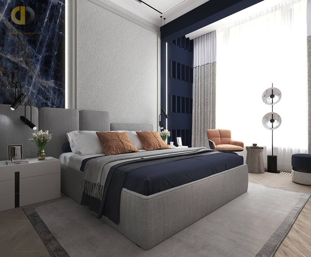 Дизайн спальни в синем цвете - фото