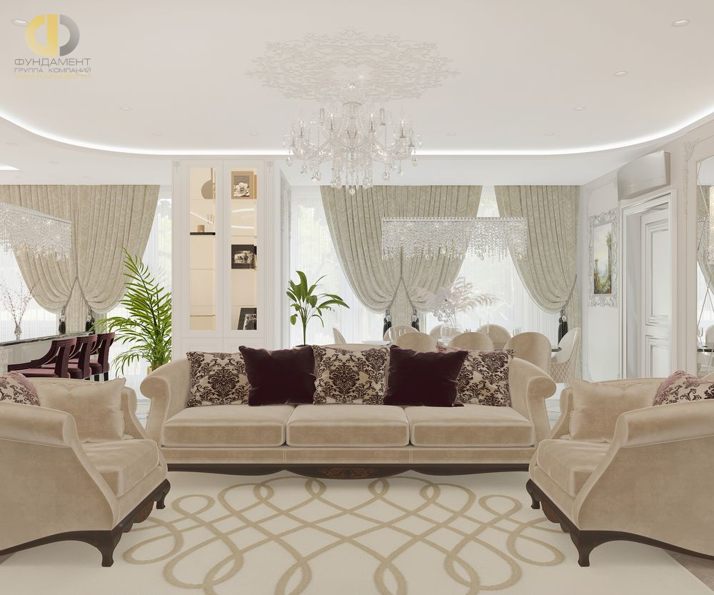 Дизайн интерьера гостиной в четырёхкомнатной квартире 132 кв.м в классическом стиле9
