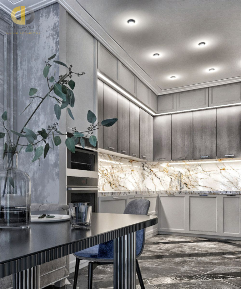 Дизайн интерьера кухни в трёхкомнатной квартире 83 кв. м. в стиле неоклассика 12