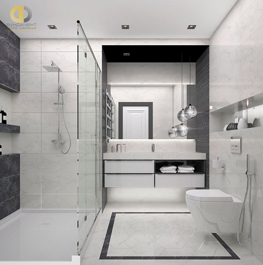 Дизайн интерьера ванной в трёхкомнатной квартире 132 кв.м в современном стиле 2