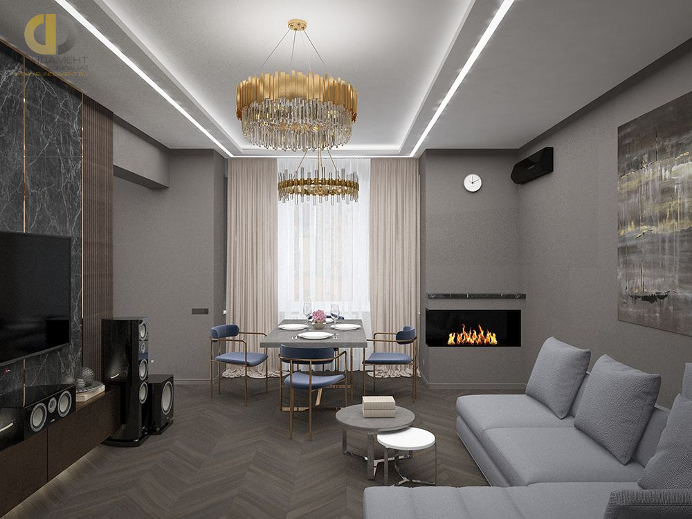 Гостиная в стиле дизайна современный по адресу г. Москва, улица Маршала Соколовского, дом 5, 2021 года