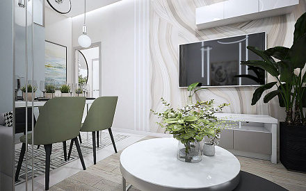 Дизайн интерьера гостиной в двухкомнатной квартире 55 кв.м в современном стиле 6