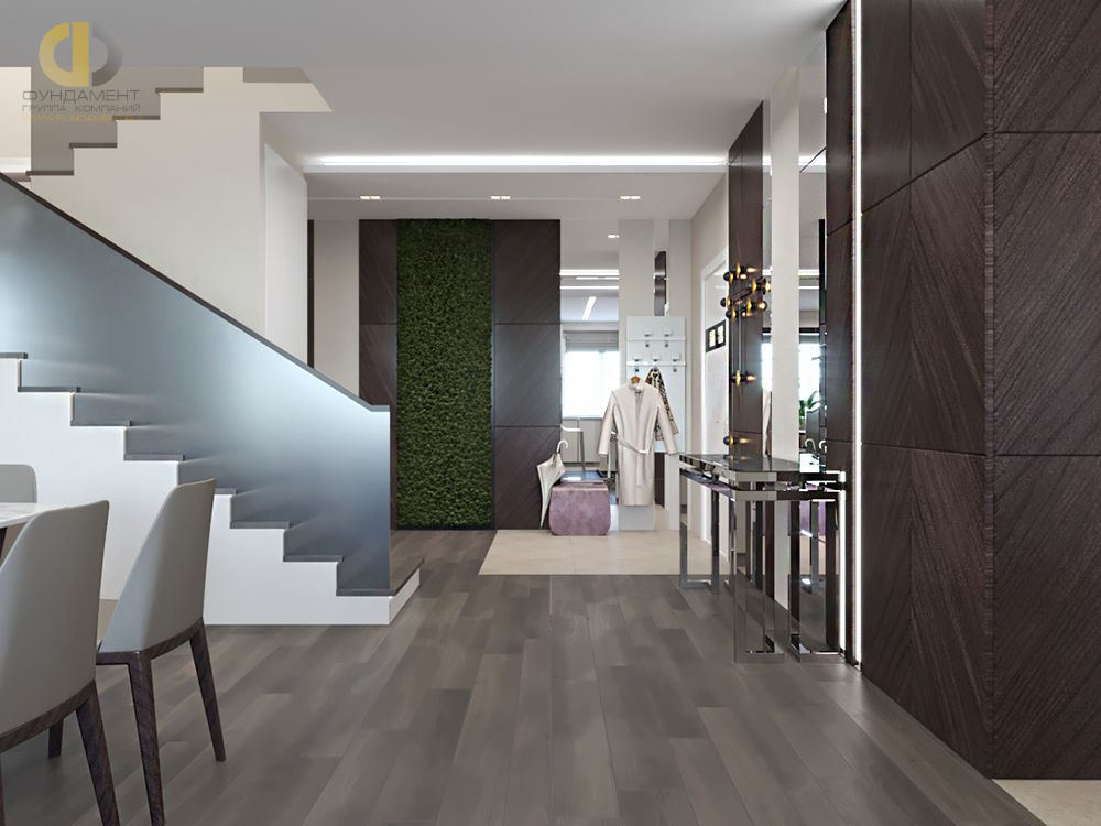 Дизайн интерьера коридора в двухуровневой квартире 198 кв.м в современном стиле