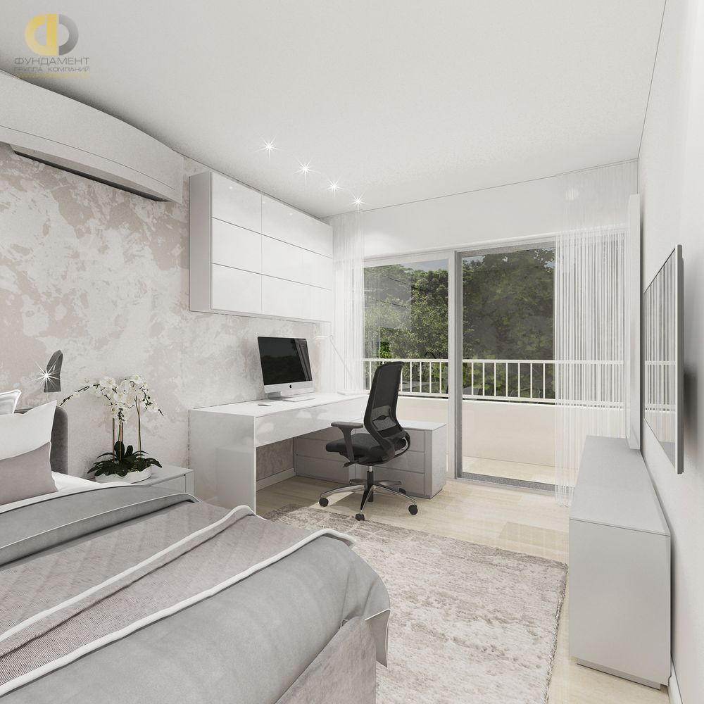 Спальня в стиле дизайна минимализм по адресу Франция, Канны, бульвар Лидер, 77, 2018 года