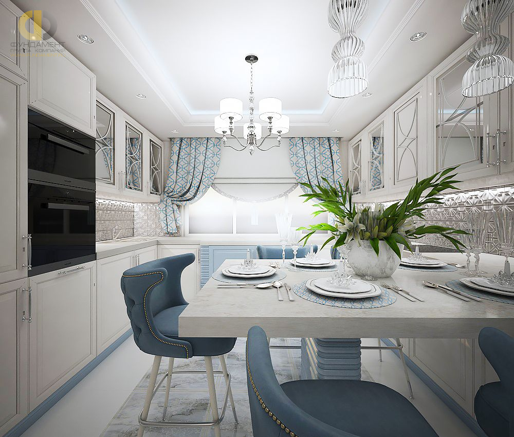 Кухня в стиле дизайна неоклассика по адресу МО, г. Красногорск, Красногорский бульвар д. 36, 2020 года