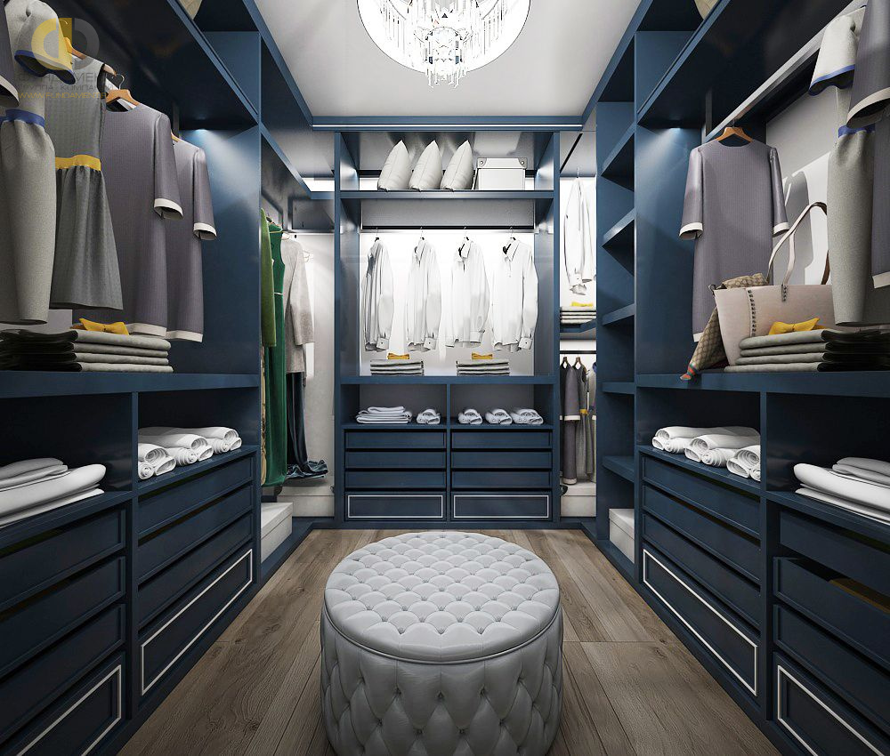 Дизайн гардероба в синем цвете - фото