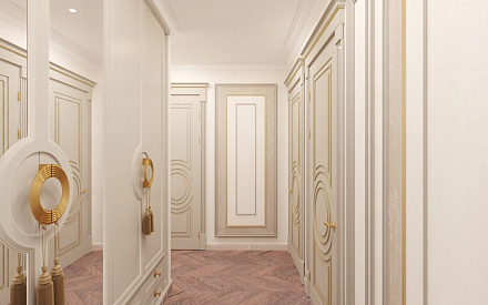Дизайн интерьера коридора в четырёхкомнатной квартире 89 кв.м в стиле современная классика2