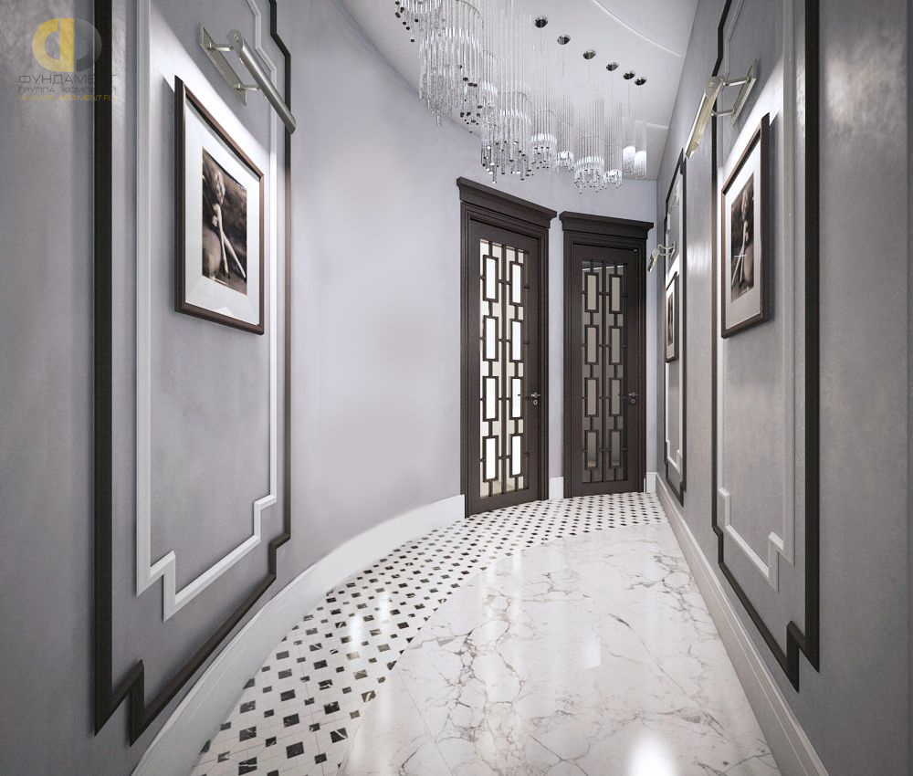 Дизайн коридора в светло-сером цвете - фото