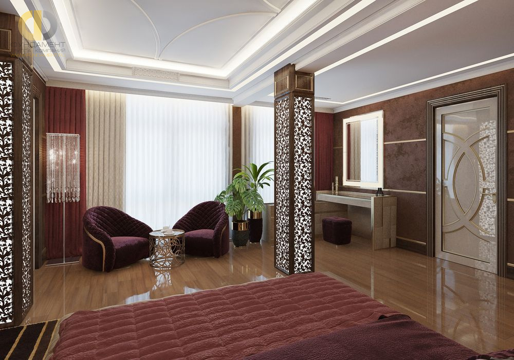 Дизайн спальни в коричневом цвете - фото
