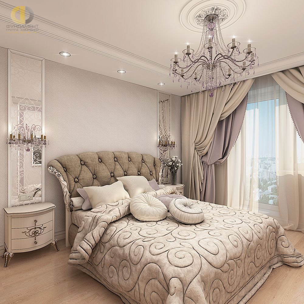 Спальня в стиле дизайна классицизм по адресу г. Московский, ул. Бианки, д. 12, к. 1, 2017 года