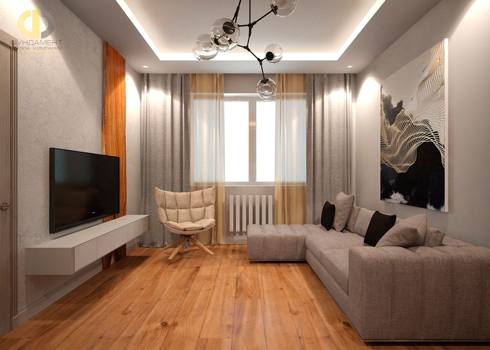 Дизайн интерьера гостиной в трёхкомнатной квартире 70 кв.м в современном стиле6