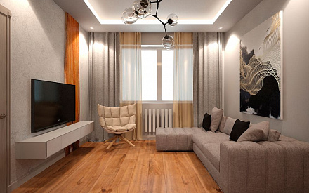 Дизайн интерьера гостиной в трёхкомнатной квартире 70 кв.м в современном стиле6