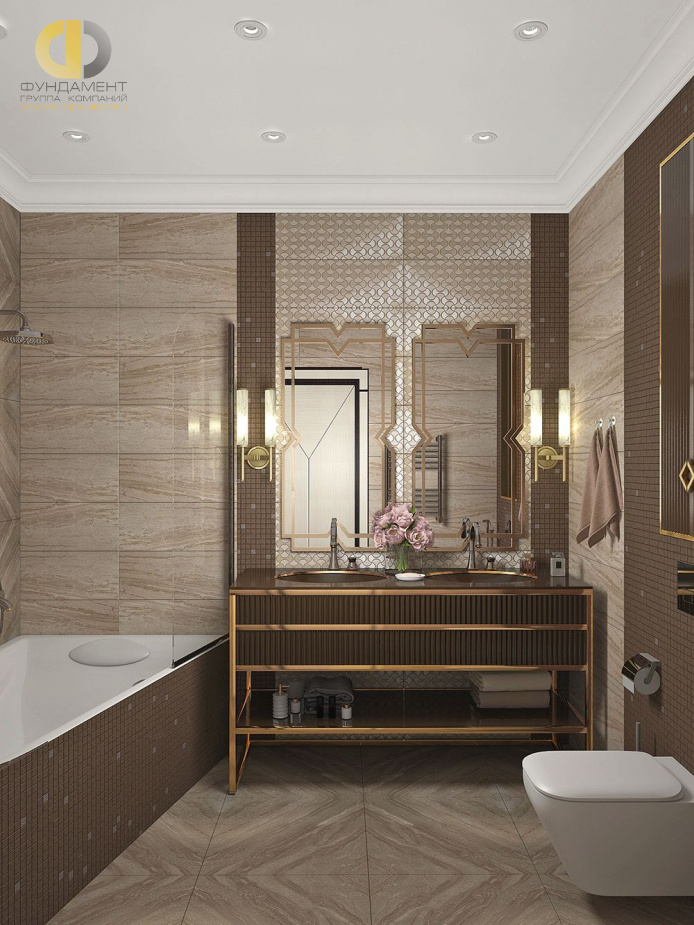 Дизайн интерьера ванной в четырёхкомнатной квартире 114 кв. м в стиле ар-деко и неоклассика 32